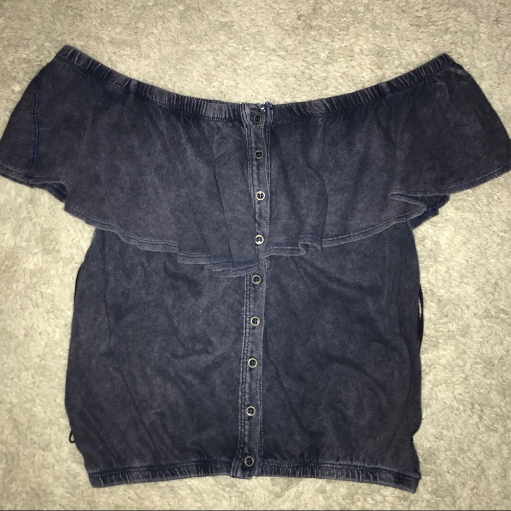Free People strapless blue (denim looking) top